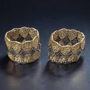 Gold Filigree Stretch Cuff Bracelet Set Boho Glam Statement Bangles